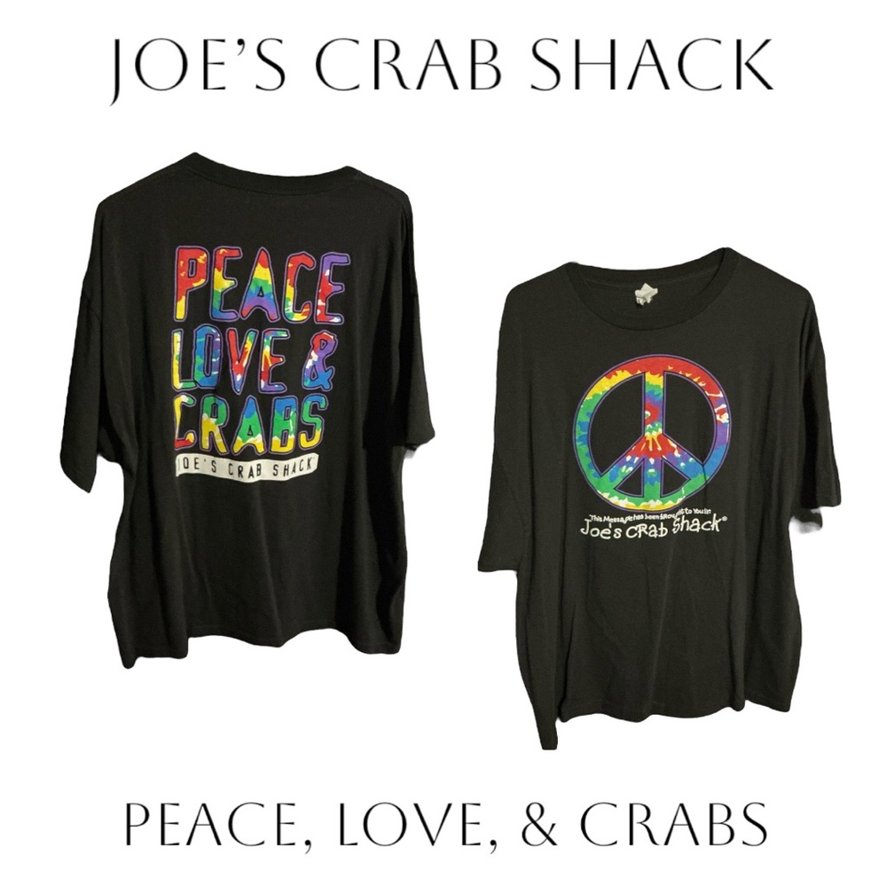 Joe's Crab Shack Peace, Love, & Crabs Graphic T-Shirt Black w/Tie-Dye Men’s XXL
